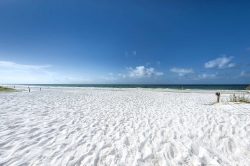 Beautiful image of a white sand beach with a blue sky and the ocean in the distance, grass on either side of the frame, a beautiful wedding location in Santa Rosa.