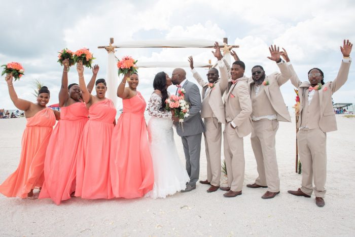 wedding on a beach with family
