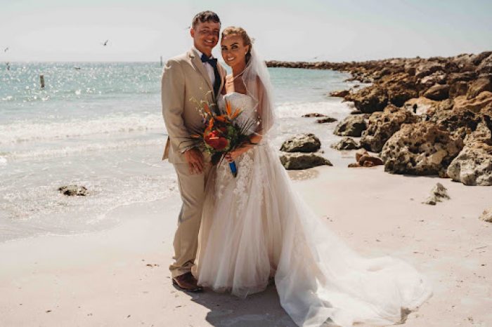 Wedding couple on beach